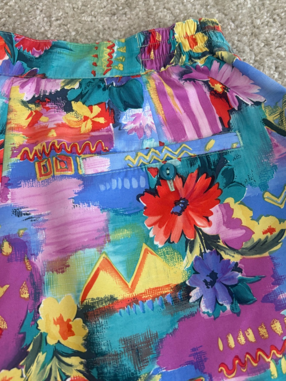 Vintage Men’s Pleated Shorts Vibrant Funky Colorful Floral Geometric Print 28 - Picture 7 of 10